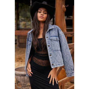 12th Tribe Emersyn Light Wash Quilted Denim Jacket Size SS